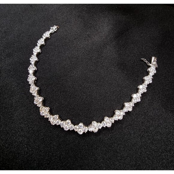 925 Sterling Silver FZN Signed Tennis Bracelet With Round Cubic Zirconia Stones - Picture 1 of 5